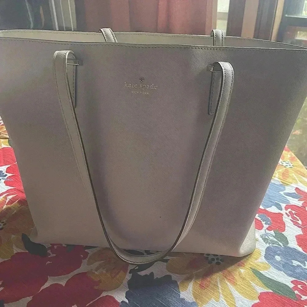Kate Spade large perfect tote light grey gray taupe zip top